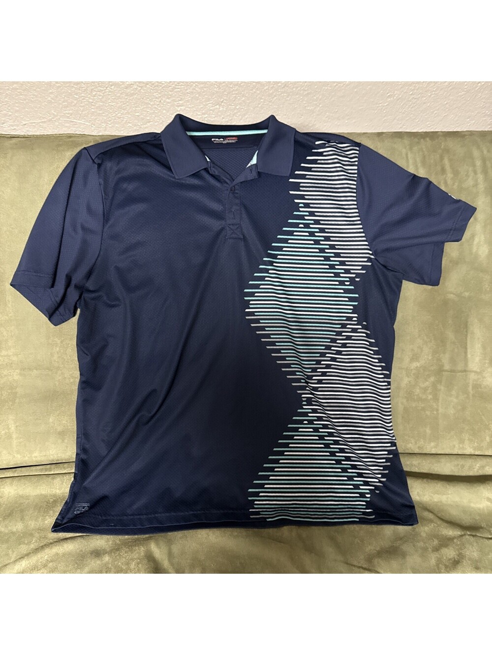 FILA Sport Golf Polo Short Sleeve Shirt Men's Navy Blue Striped XXL